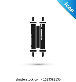 Black Torah scroll icon isolated on white background. Jewish Torah in expanded form. Star of David symbol. Old parchment scroll.  Vector Illustration