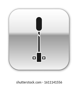 Black Torch flame icon isolated on white background. Symbol fire hot, flame power, flaming and heat. Silver square button. Vector Illustration