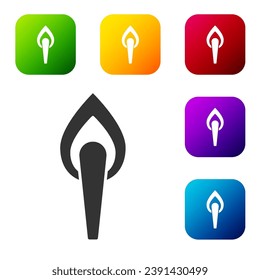 Black Torch flame icon isolated on white background. Symbol fire hot, flame power, flaming and heat. Set icons in color square buttons. Vector