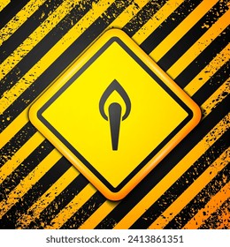 Black Torch flame icon isolated on yellow background. Symbol fire hot, flame power, flaming and heat. Warning sign. Vector