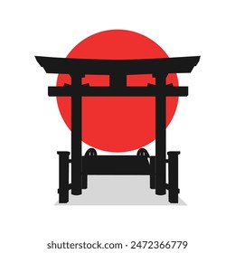 A black torii gate with a red circle on the front. illustration of Japanese Hiroshima Day - Aug 06