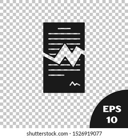 Black Torn contract icon isolated on transparent background. File icon. Checklist icon. Business concept.  Vector Illustration