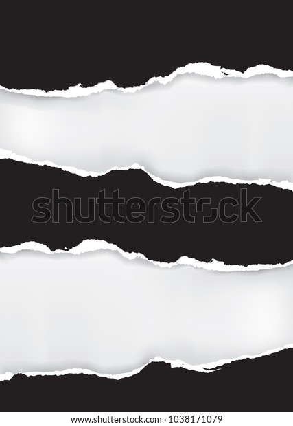 \
Black torn paper background. \
Ilustration of black\
paper backround with two places for your text or image.Vector\
available. 