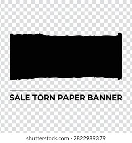 A black torn paper banner with a ripped edge effect. This grunge style paper texture is perfect for sale promotions, labels, and creative design projects.