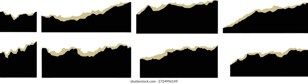 Colección de borde de papel rasgado negro aislado en blanco. Los bordes rasgados y ásperos crean texturas de contraste grunge dramáticas. Ideal para carteles, collages, marcas, superposiciones y Diseño gráfico moderno.