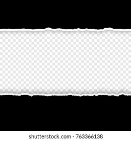 Black Torn Paper Edge On Transparent Background With Space For Text Or Your Image. Two Torn Borders In Realistic Style. Vector Illustration For Advertising, Invitation Or Web Design.