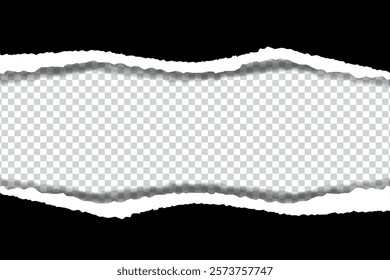 Black torn paper edge template ripped horizontal strips with shadows border texture design vector