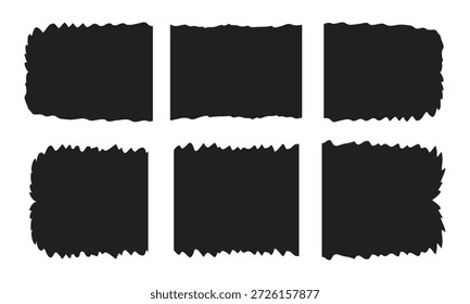 Marcos de papel rotos negros. Grunge bordes irregulares. Formas de rectángulo afligido. Conjunto de borde áspero.