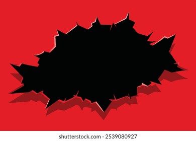 Black Torn Paper Hole on Red Background, Vector Design Template for Modern, Abstract, or Grunge Artwork