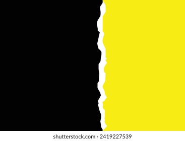 Black torn paper on yellow background. Torn a half sheet of green paper from the bottom. Vector template paper design. Vector illustration. EPS file 168.