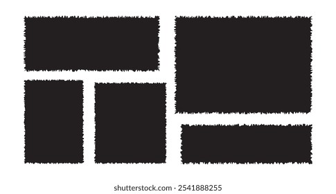 Pedaços de papel rasgado preto no fundo branco com cortes diferentes. Conjunto de texturas de papel rasgado.