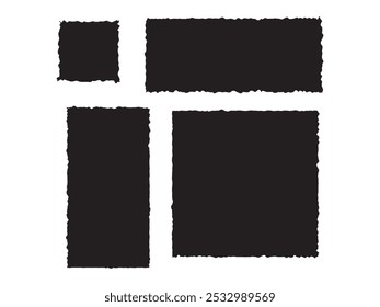 Papel rasgado negro Tiras y piezas, marco, etiqueta engomada en forma de rectángulo irregular. Páginas de cuaderno rasgado marco de papel Ilustración vectorial.