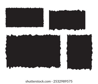 Papel preto rasgado Tiras e peças, moldura, adesivo forma retangular irregulares. Páginas do notebook rasgadas moldura de papel Ilustração vetorial.