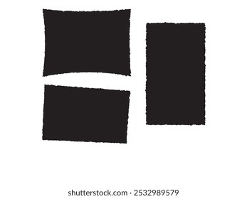 Papel preto rasgado Tiras e peças, moldura, adesivo forma retangular irregulares. Páginas do notebook rasgadas moldura de papel Ilustração vetorial.