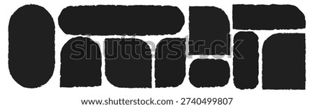Black torn paper vector collection with rough jagged frames, grunge scrap silhouettes and ripped texture shapes, isolated on white for collage design, stickers, banners and creative graphics