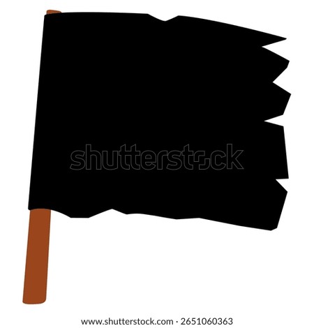 Black torn pirate flag icon on wooden pole isolated on white background. Clipart image isolated on background.