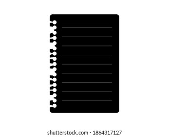 Black torn sheet from notebook icon. Inked stripe page with torn side edges white background design for notifications and schedules old paper for education flat vector note and reminders.