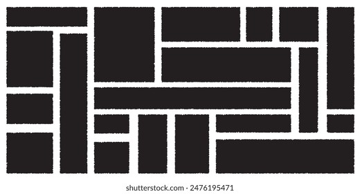 Black torn sheet of paper for sticker, collage, banner. Set of grunge smooth rectangular shapes.Vector illustration isolated on transparent background set.