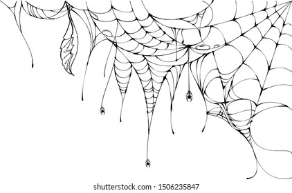 Black torn spider web on white background halloween symbol. Vector illustration