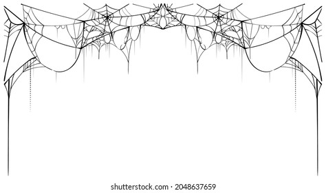 Black torn spider web on white background template card frame spiderweb for halloween. Vector illustration isolated