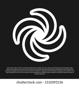 Black Tornado icon isolated on black background. Cyclone, whirlwind, storm funnel, hurricane wind or twister weather icon.  Vector Illustration