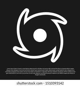Black Tornado icon isolated on black background. Cyclone, whirlwind, storm funnel, hurricane wind or twister weather icon.  Vector Illustration