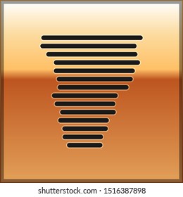 Black Tornado icon isolated on gold background. Cyclone, whirlwind, storm funnel, hurricane wind or twister weather icon.  Vector Illustration