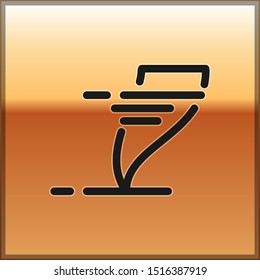 Black Tornado icon isolated on gold background. Cyclone, whirlwind, storm funnel, hurricane wind or twister weather icon.  Vector Illustration