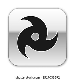 Black Tornado icon isolated on white background. Cyclone, whirlwind, storm funnel, hurricane wind or twister weather icon. Silver square button. Vector Illustration