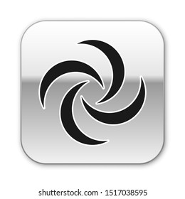 Black Tornado icon isolated on white background. Cyclone, whirlwind, storm funnel, hurricane wind or twister weather icon. Silver square button. Vector Illustration