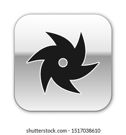 Black Tornado icon isolated on white background. Cyclone, whirlwind, storm funnel, hurricane wind or twister weather icon. Silver square button. Vector Illustration