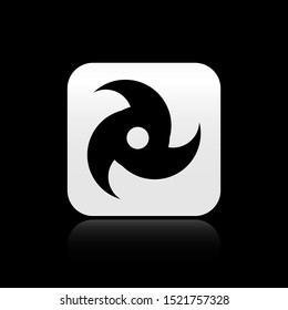 Black Tornado icon isolated on black background. Cyclone, whirlwind, storm funnel, hurricane wind or twister weather icon. Silver square button. Vector Illustration