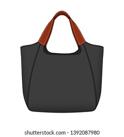 black Tote Bag, bag design outline, vector illustration sketch template isolated on white background