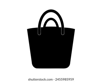 Black tote bag silhouette. Illustration. Simple monochrome shopping bag icon. Minimalist design. Logo, pictogram, print. Concept of reusable bags, eco-friendly shopping. Isolated on white background