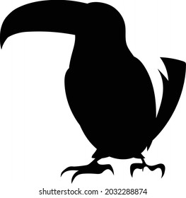 Black Toucan standing Silhouette. Black Bird Silhouette Against White Background No Sky. Free Vector