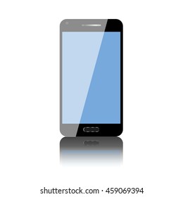 Black touch screen mobile phone with blue background