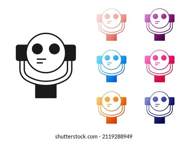Black Tourist binoculars icon isolated on white background. Binoculars telescope on the observation deck for tourists. Set icons colorful. Vector