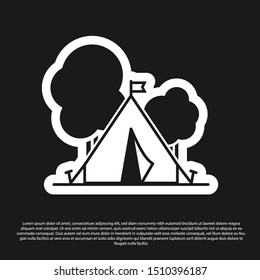 Black Tourist tent with flag icon isolated on black background. Camping symbol.  Vector Illustration