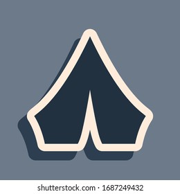 Black Tourist tent icon isolated on grey background. Camping symbol. Long shadow style. Vector Illustration