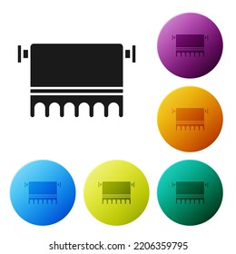 Black Towel on hanger icon isolated on white background. Bathroom towel icon. Set icons in color circle buttons. Vector