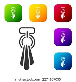 Black Towel on a hanger icon isolated on white background. Bathroom towel icon. Set icons in color square buttons. Vector