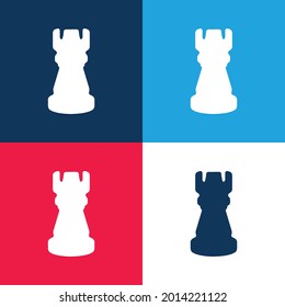 Black Tower Chess Piece Shape Blue And Red Four Color Minimal Icon Set