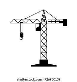 Black tower crane vector icon on white background  