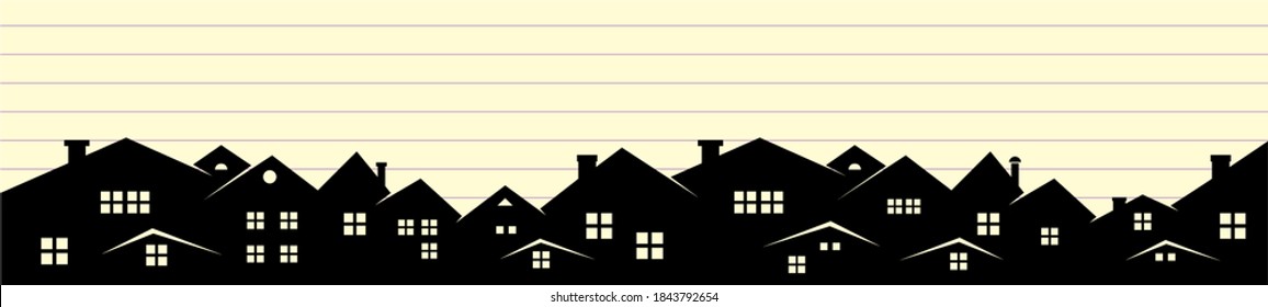 black town at striped background, vector illustration