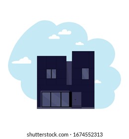 Black townhouse building, modern city house.House on the sky background.Commercial building, suitable for diagrams,infographics,illustration.Colorful vector illustration in flat cartoon style.