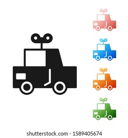 Black Toy car icon isolated on white background. Set icons colorful. Vector Illustration