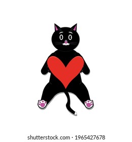 black toy cat holding a heart