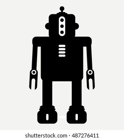 black toy robot icon, flat design style