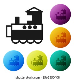 Black Toy train icon isolated on white background. Set icons colorful circle buttons. Vector Illustration