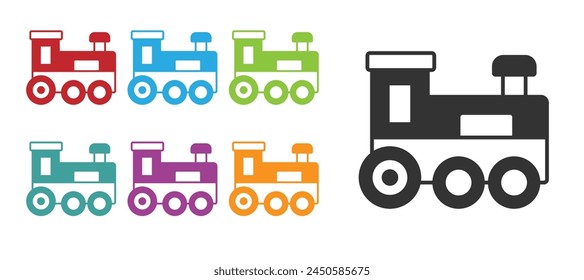 Black Toy train icon isolated on white background. Set icons colorful. Vector